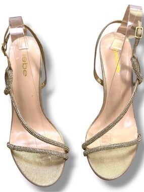 bebe Gold Rhinestone Strappy Evening Heels